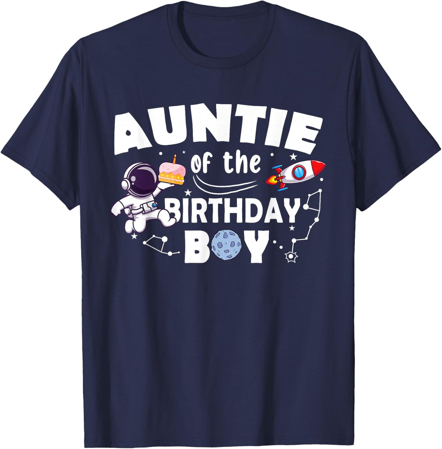 Auntie Of The Birthday Astronaut Boy Space Theme T-Shirt - T-Shirt | Navy
