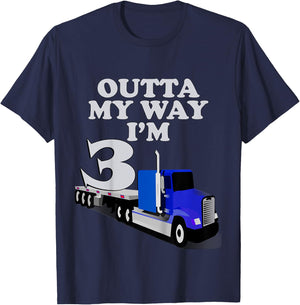 Birthday Gifts 3 yr Old Cute Trucks Semi Truck Birthday T-Shirt - T-Shirt | Navy