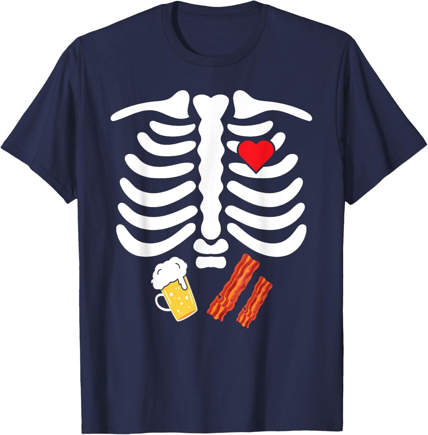Halloween Skeleton Junk Food Belly Bacon Beer T Shirt T-Shirt - T-Shirt | Navy