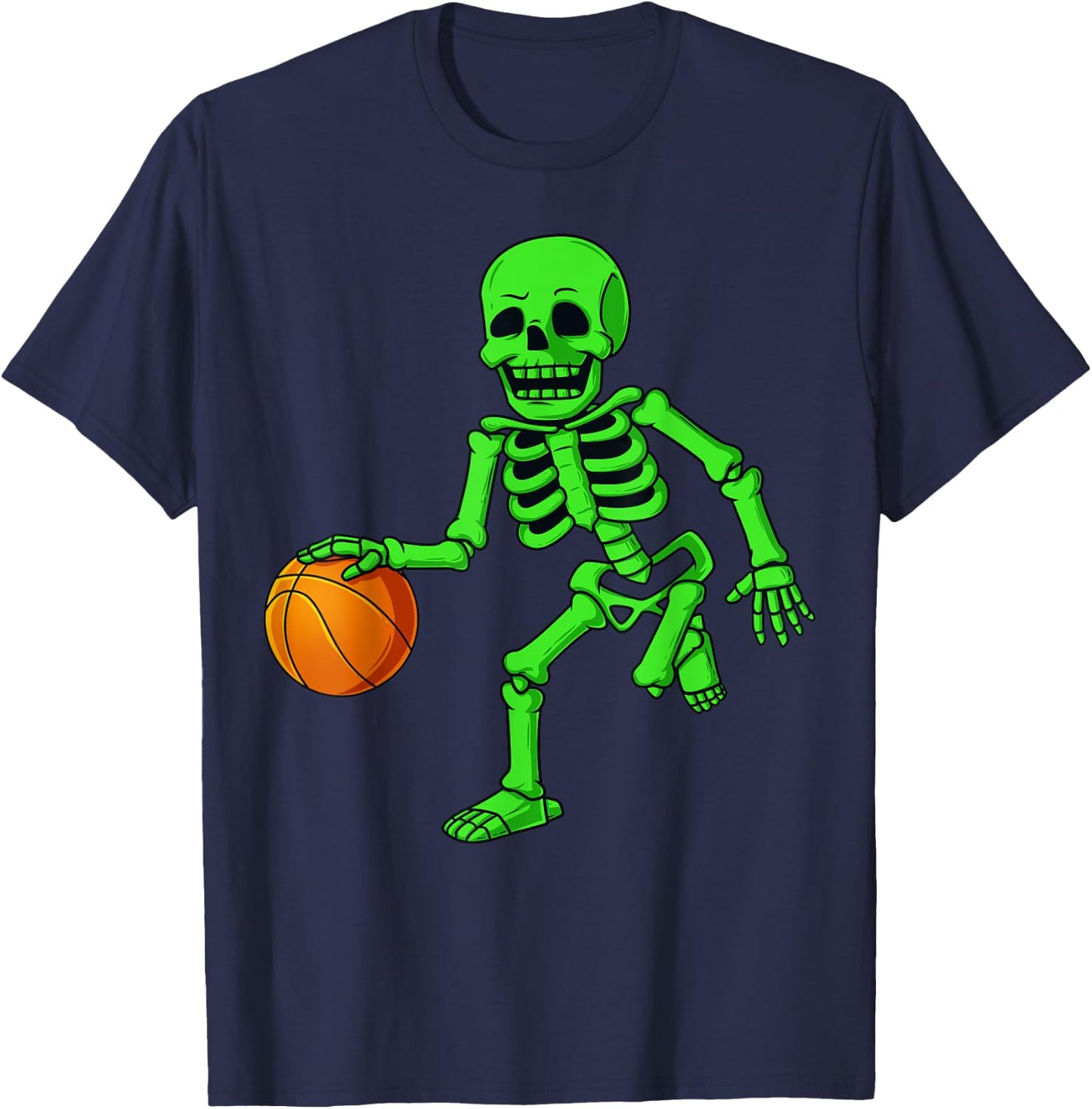 Halloween Skeleton Dribbling Basketball Boys Girls Kids T-Shirt - T-Shirt | Navy