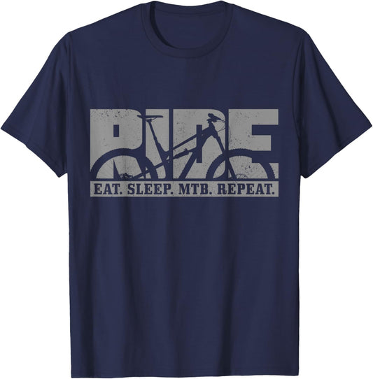 Mountain Bike Eat Sleep MTB Repeat Downhill Biking Gift T-Shirt - T-Shirt | Navy