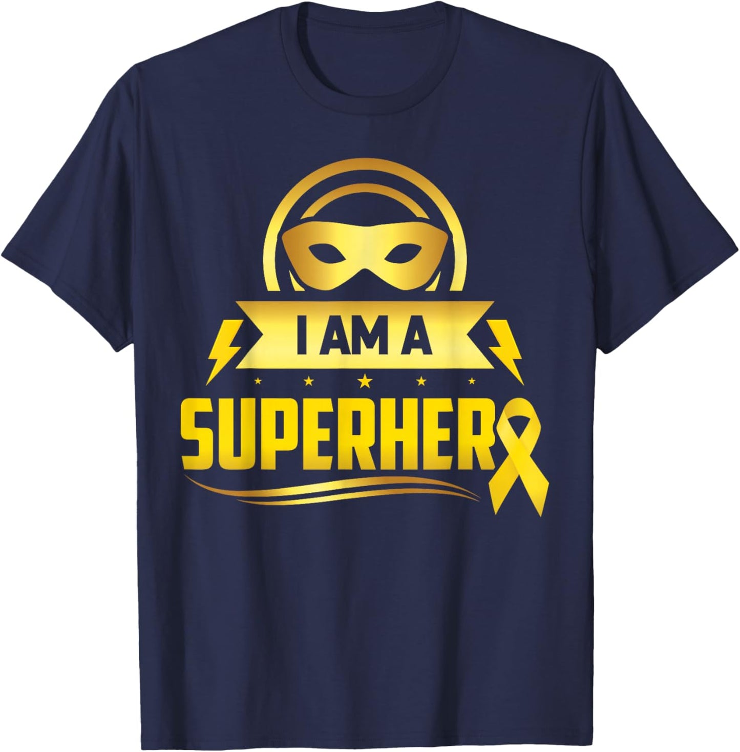 Childhood Cancer I Am A Superhero Ribbon T-Shirt - T-Shirt | Navy
