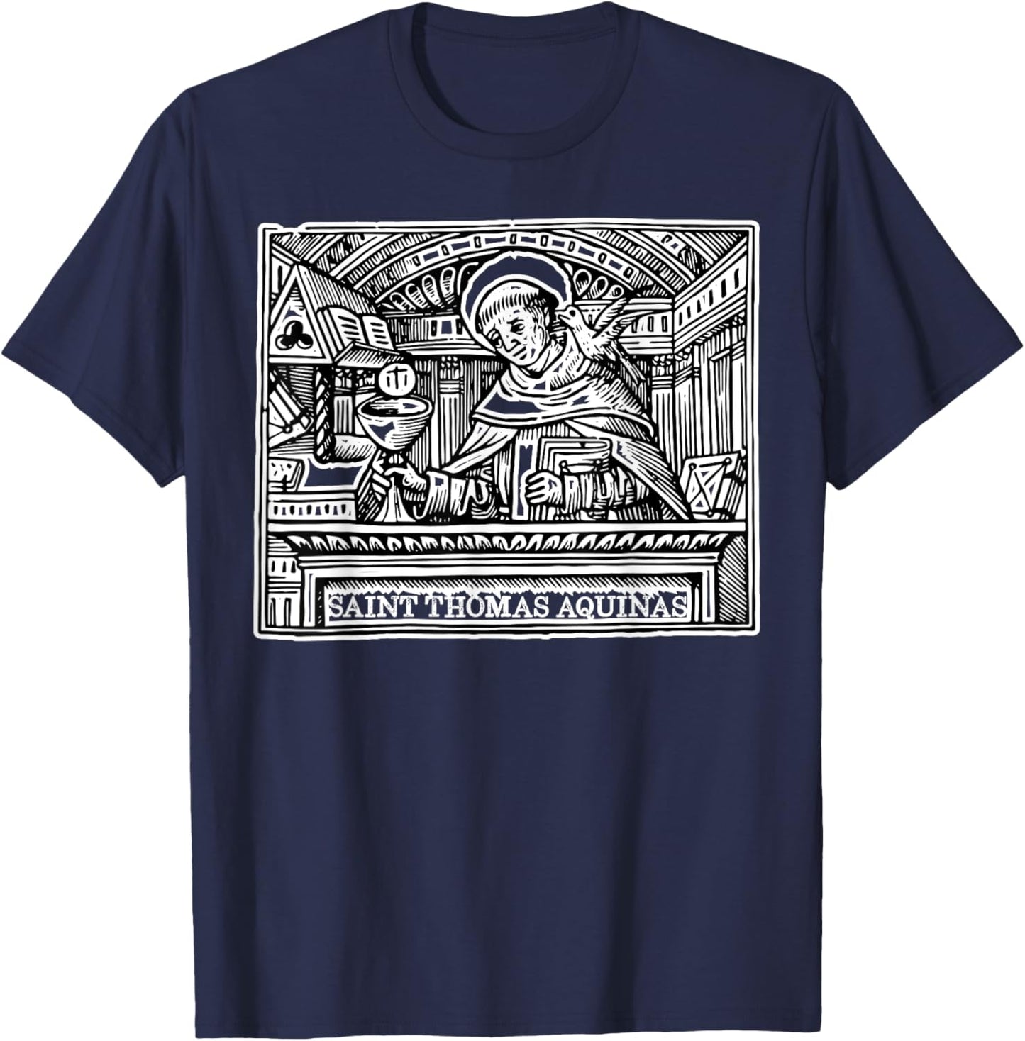 St Thomas Aquinas Catholic Saint Patron Saint Students Art T-Shirt - T-Shirt | Navy