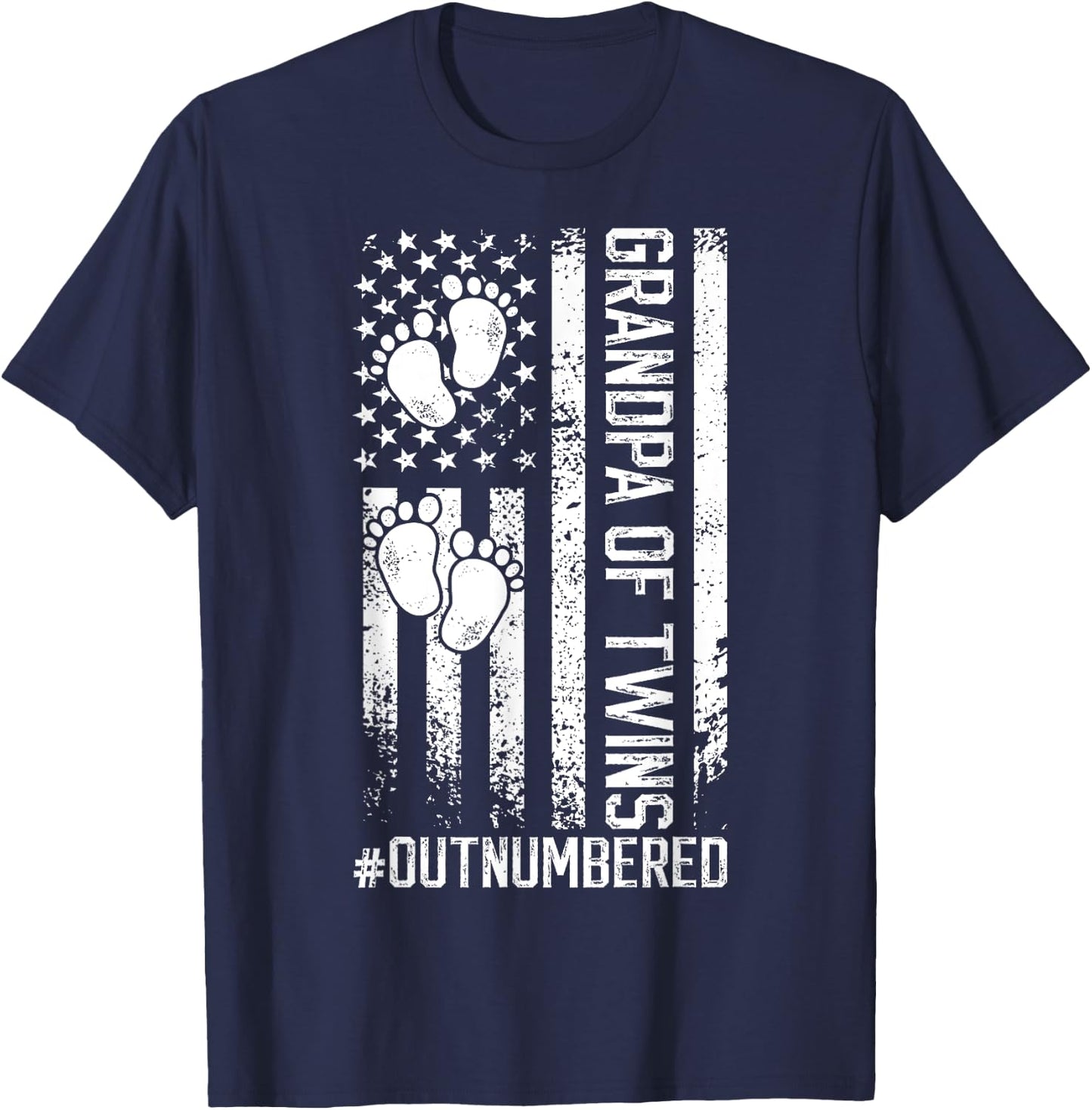 Twin Grandpa Of Twins Outnumbered Twin Grandfather T-Shirt - T-Shirt | Navy