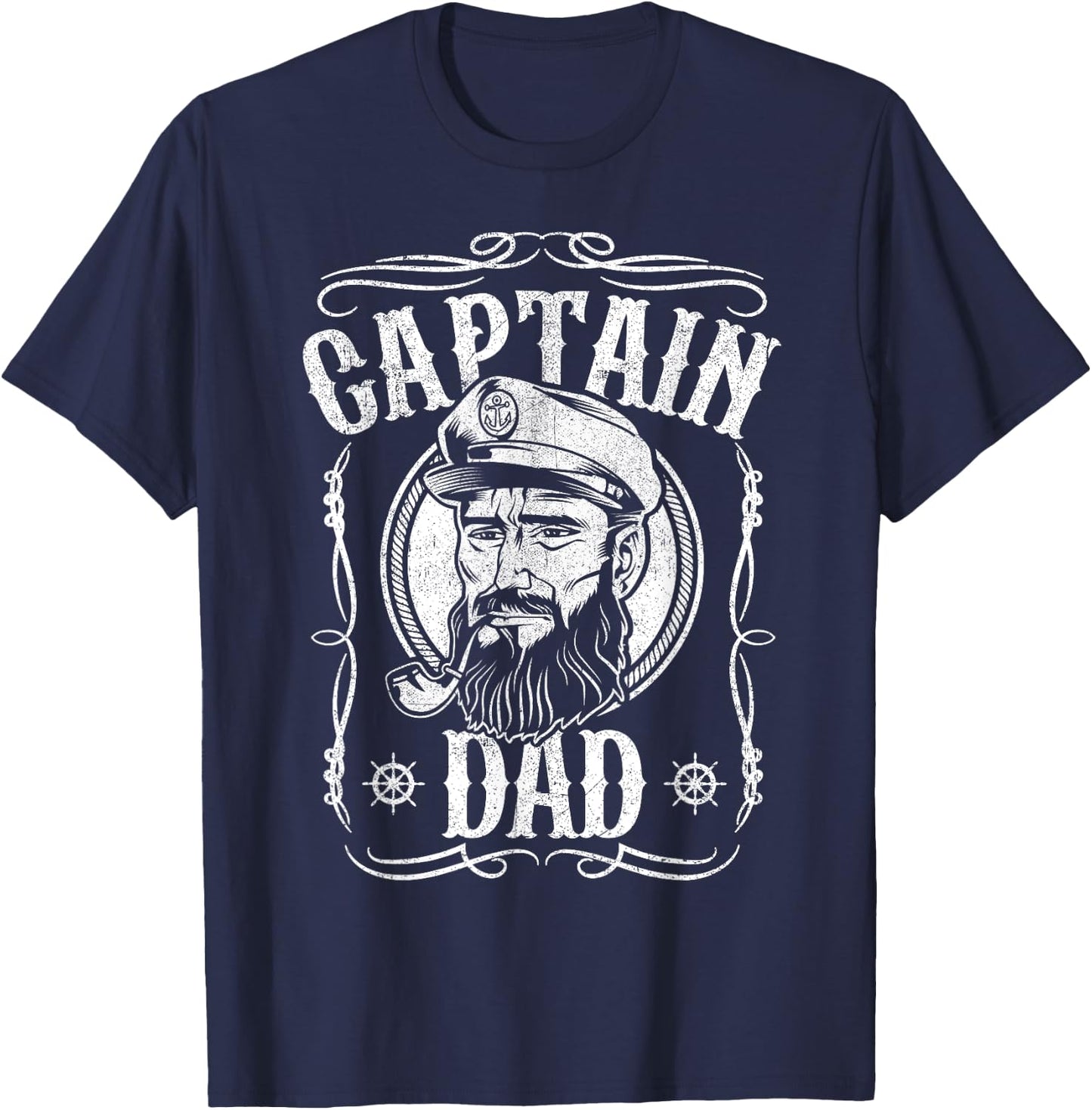 Funny Captain Dad Motor Boat Sailing Sailor Fathers Day Gift T-Shirt - T-Shirt | Navy