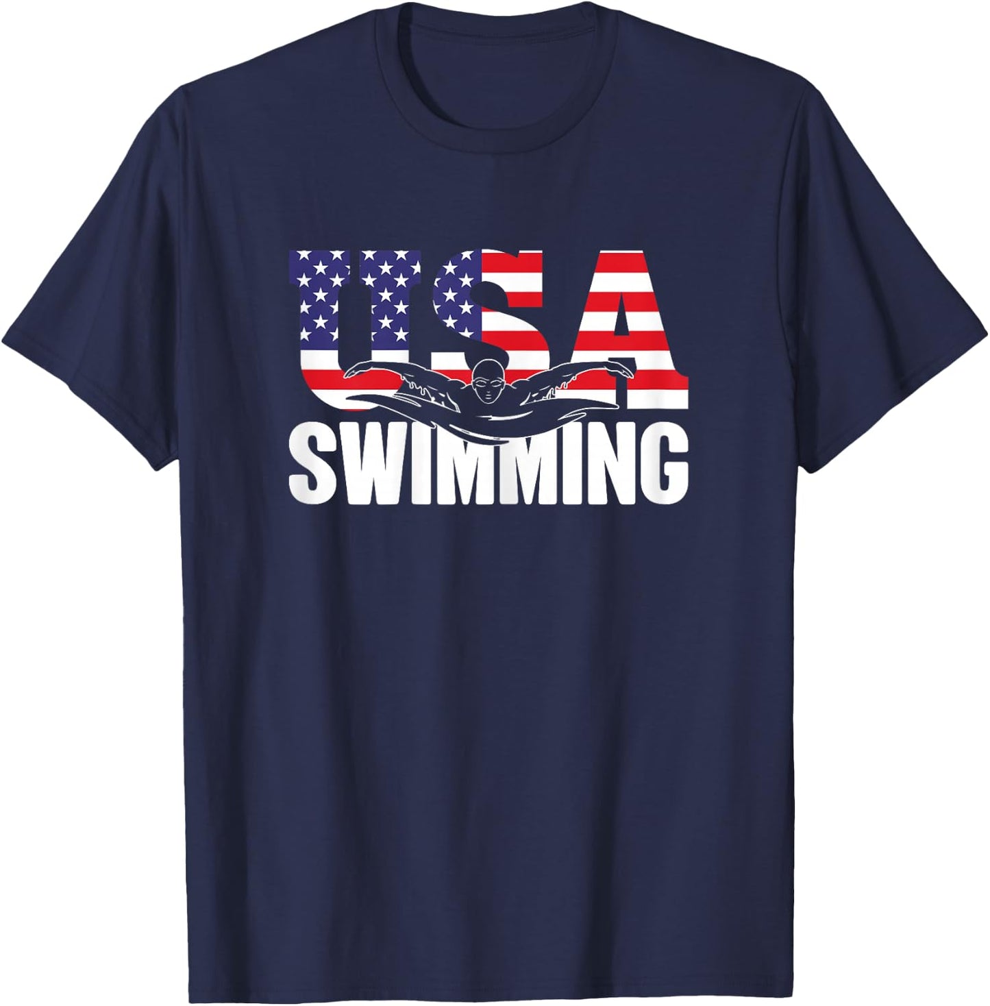 Swimming - US American Flag - Water, Swimmer & Swim T-Shirt - T-Shirt | Navy