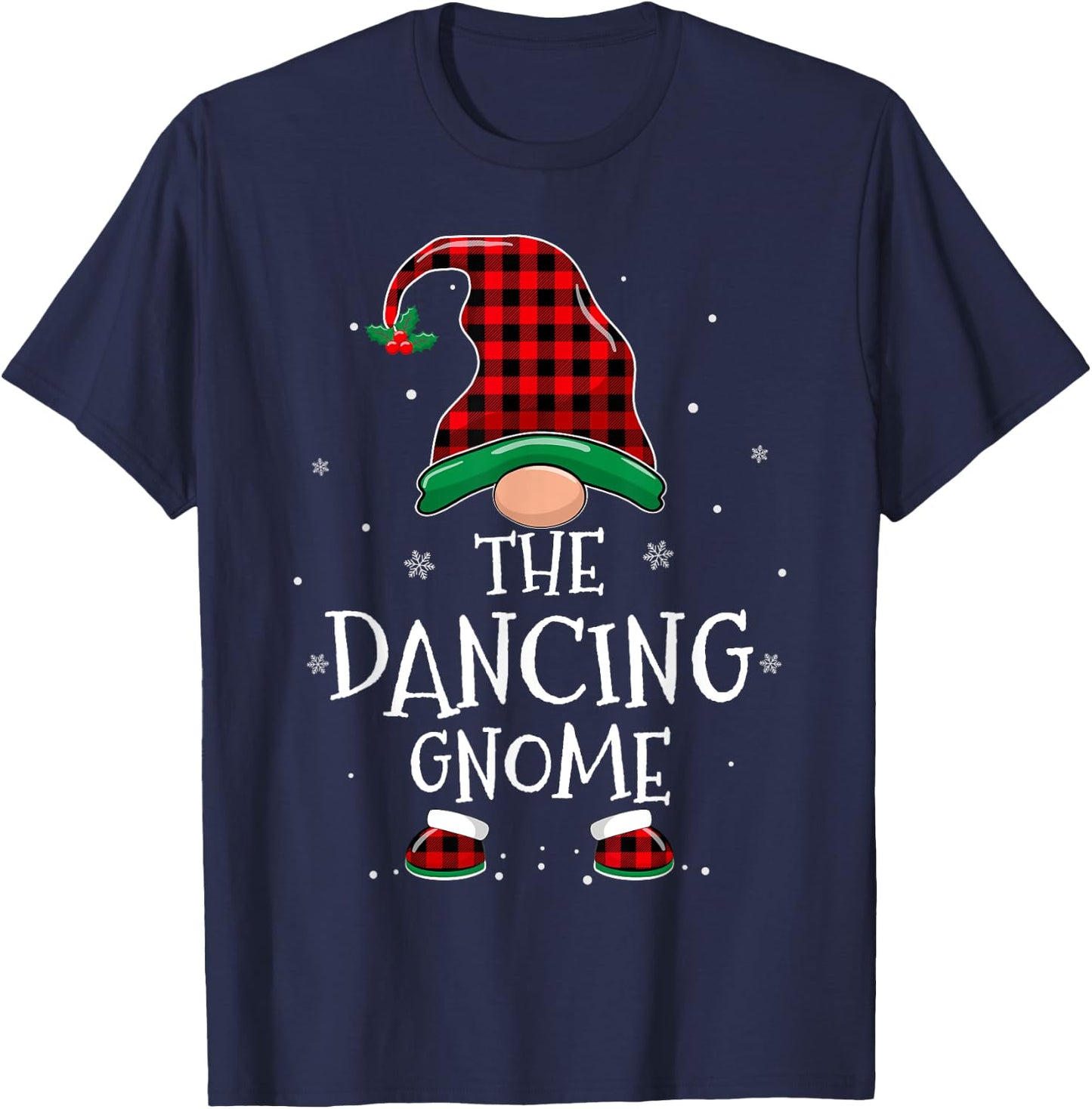 Dancing Gnome Xmas Family Matching Plaid Christmas Gnomes T-Shirt - T-Shirt | Navy