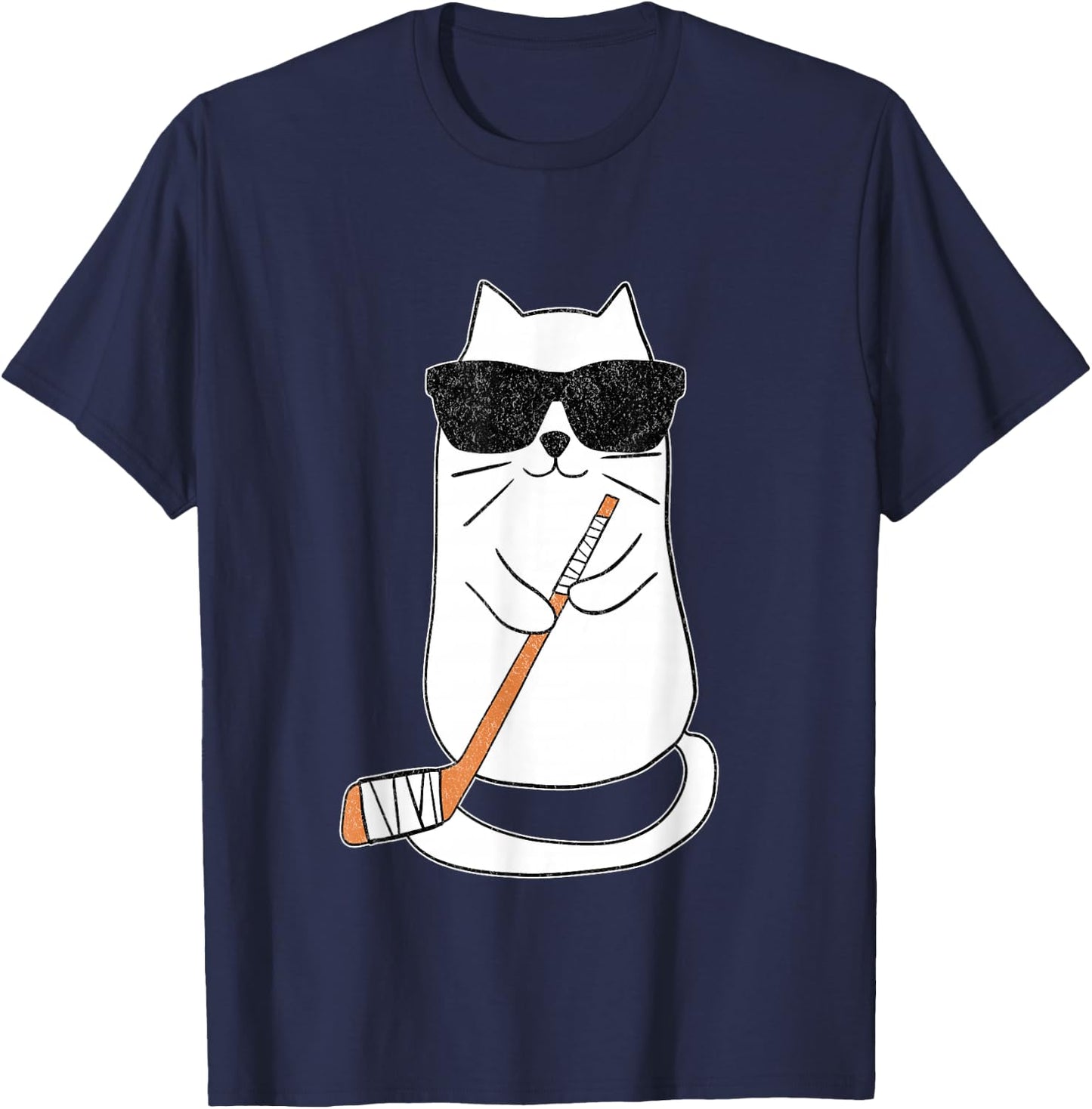 Ice Hockey Cat Hockey Player Stick Retro T-Shirt - T-Shirt | Navy
