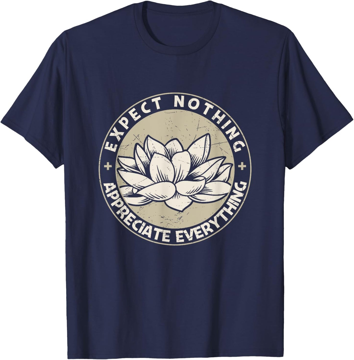 Expect Nothing Appreciate Everything Spiritual Lotus Yoga T-Shirt - T-Shirt | Navy