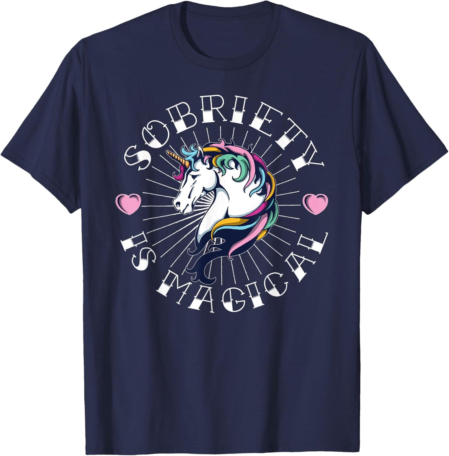 Unicorn Tattoo Art Sobriety is Magical NA AA Recovery Gift T-Shirt - T-Shirt | Navy