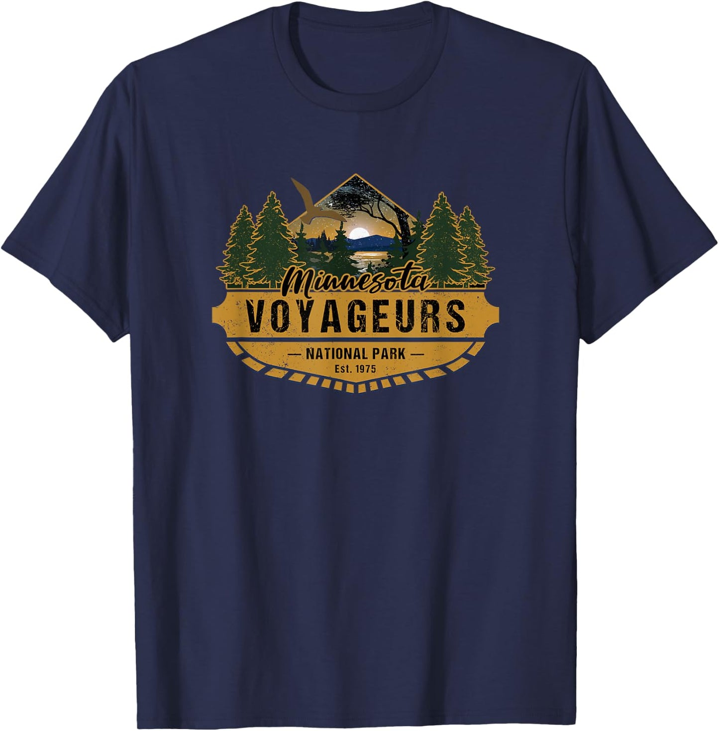 KAEDAM Gifts: Voyageurs National Park -Adults Kids Black Cotton Short Sleeve Classic Fit T-Shirt - T-Shirt | Navy