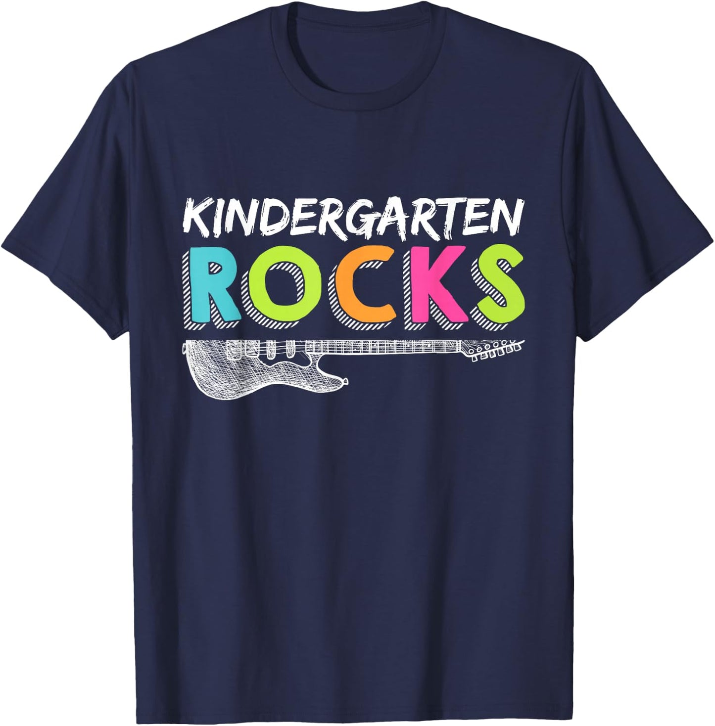 Kindergarten Rocks With Guitar Back To School Teacher T-Shirt - T-Shirt | Navy