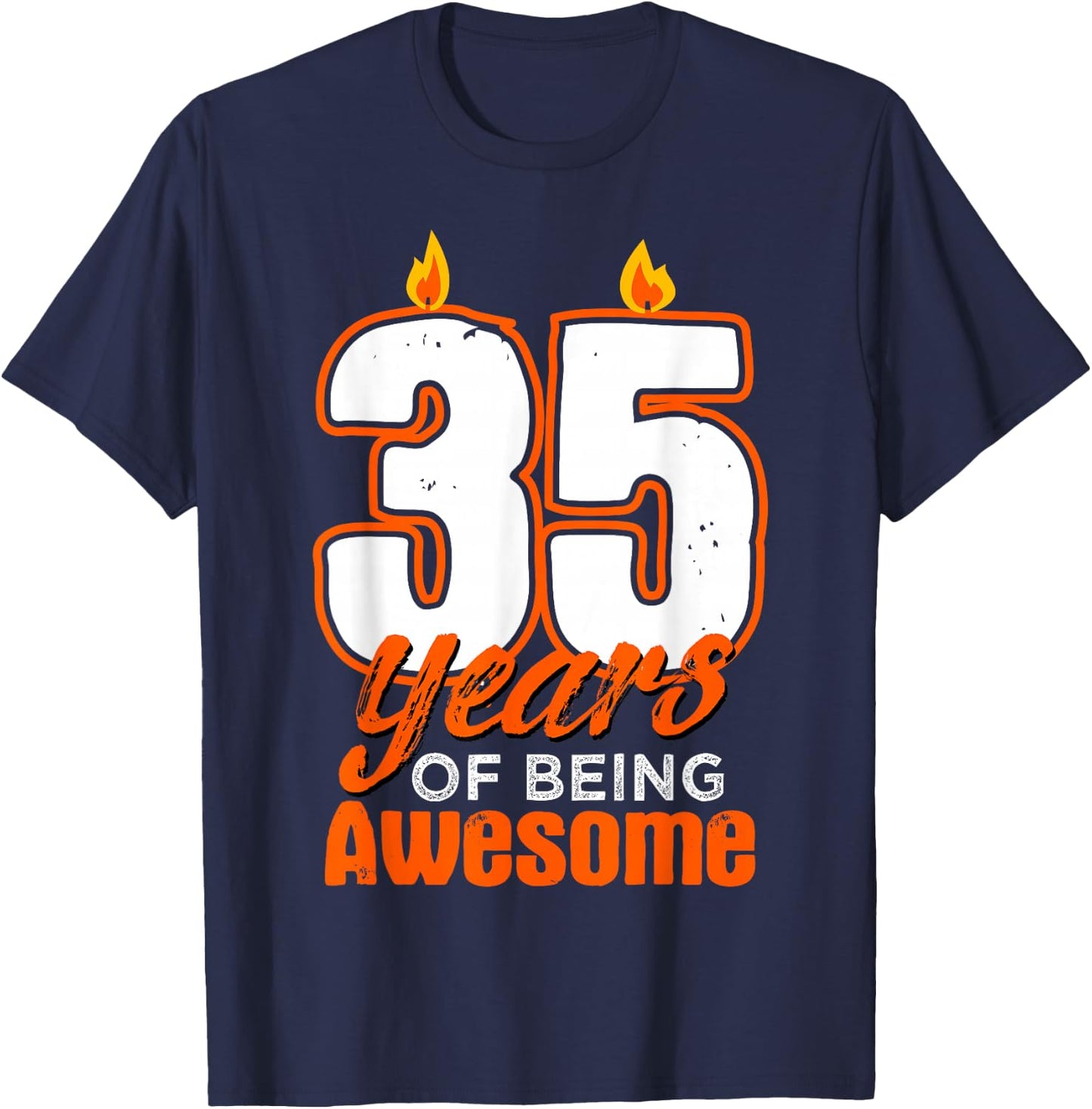 Candle 35 Birthday Party Wishes Cake Decoration Candlelight T-Shirt - T-Shirt | Navy