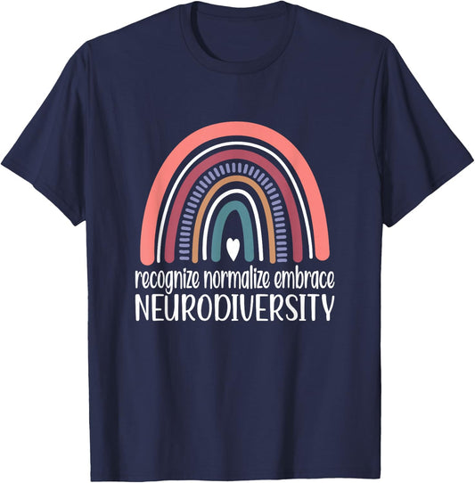 Neurodiversity Rainbow Autism Neurodivergent ADHD T-Shirt - T-Shirt | Navy