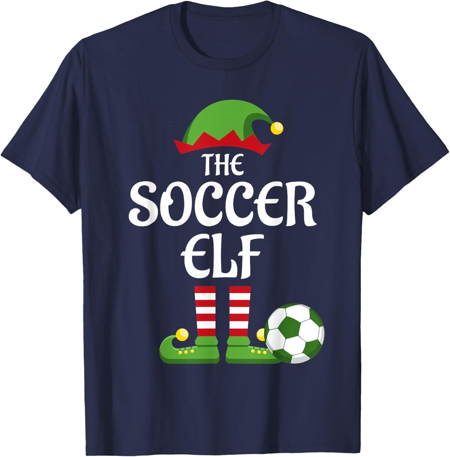 Soccer Elf Family Matching Group Christmas Sporty T-Shirt - T-Shirt | Navy