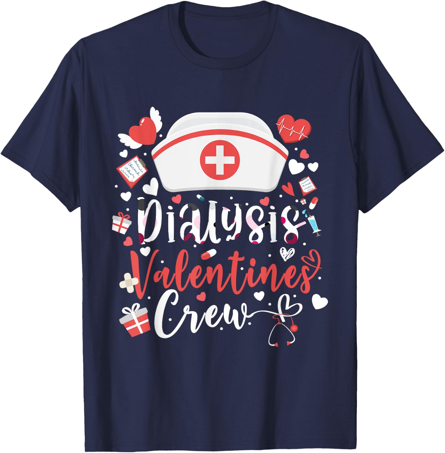 Dialysis Valentines Day Nurse Crew Family Group Nursing T-Shirt - T-Shirt | Navy