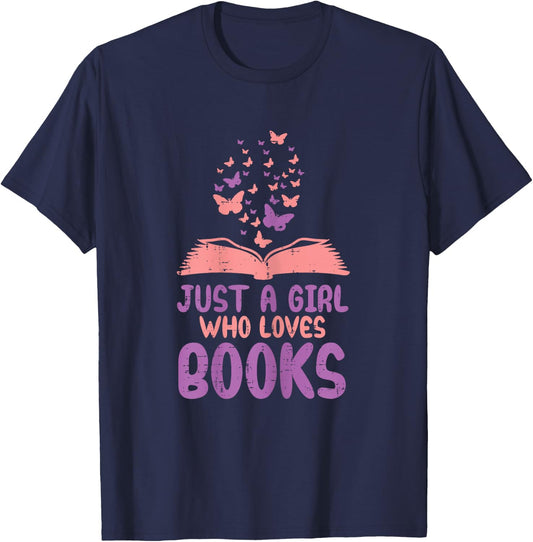 Just Girl Who Loves Books Read Reading Book Librarian Women T-Shirt - T-Shirt | Navy