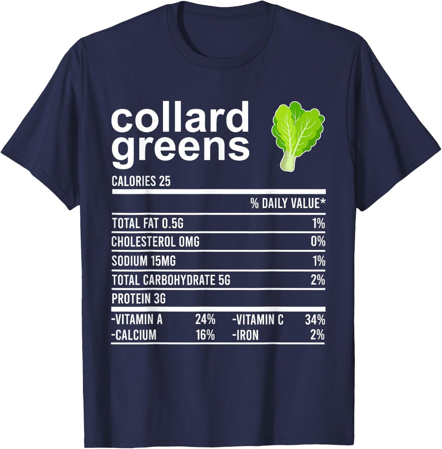 Funny Thanksgiving Food Shirt, Collard Greens Nutrition Fact T-Shirt - T-Shirt | Navy