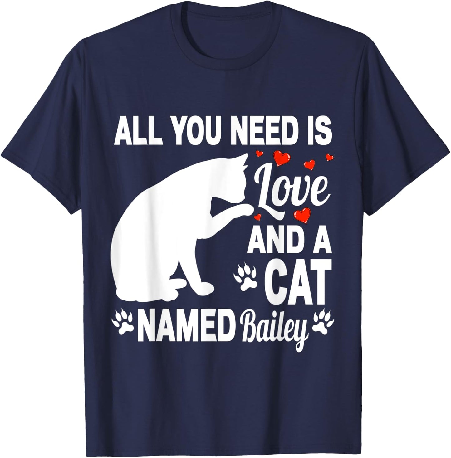 Personalized Cat Name Bailey Cute Kitten Pet Lover Women Kids T-Shirt - T-Shirt | Navy
