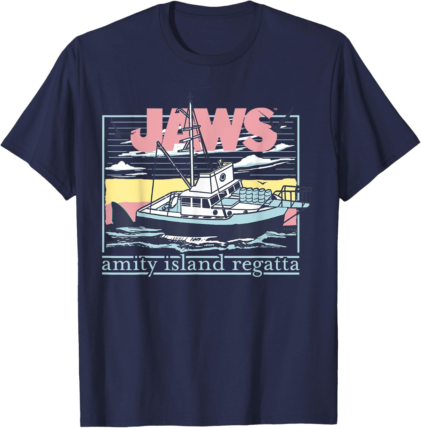 Jaws Amity Retro Island Regatta Fishing Boat Poster T-Shirt - T-Shirt | Navy
