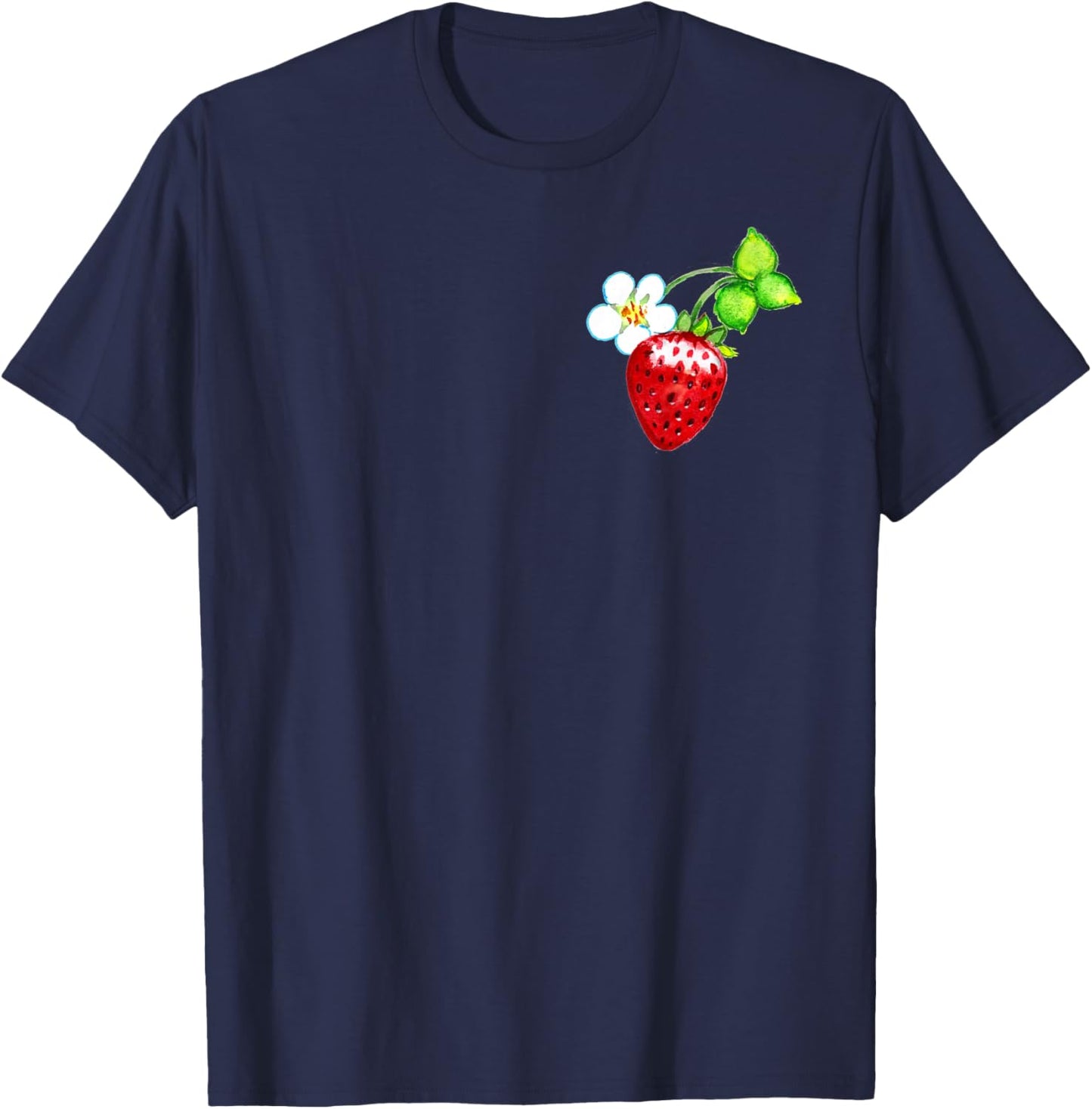 Retro Strawberries Pattern Berry Pocket | Vintage Strawberry T-Shirt - T-Shirt | Navy