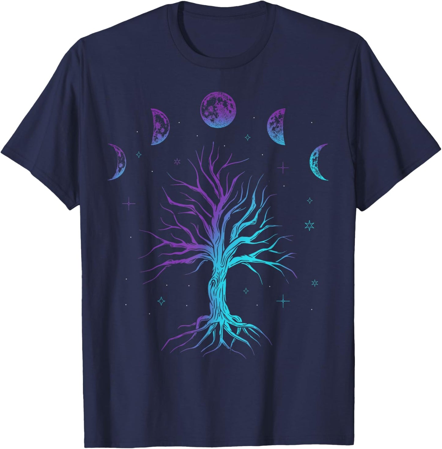 Moon Phases Tree of Life - Viking Pagan Wicca T-Shirt - T-Shirt | Navy