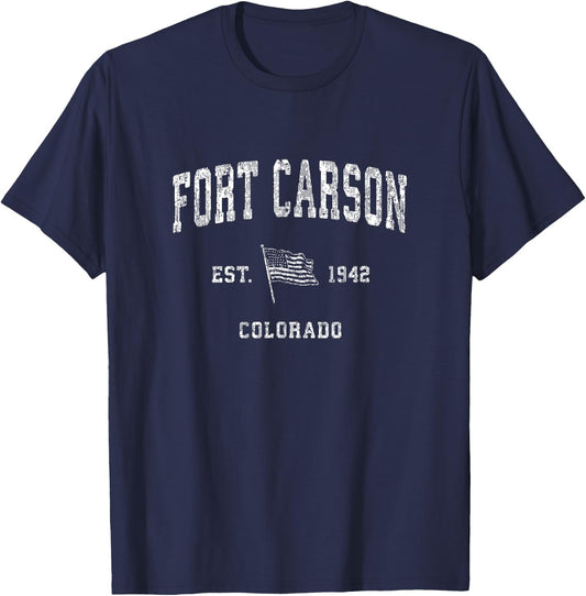 Fort Carson Colorado CO Vintage US Flag Sports T-Shirt - T-Shirt | Navy