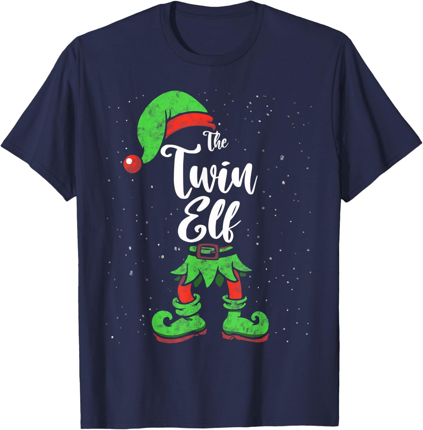 Twin Elf Matching Family Christmas Pajama Costume T-Shirt - T-Shirt | Navy