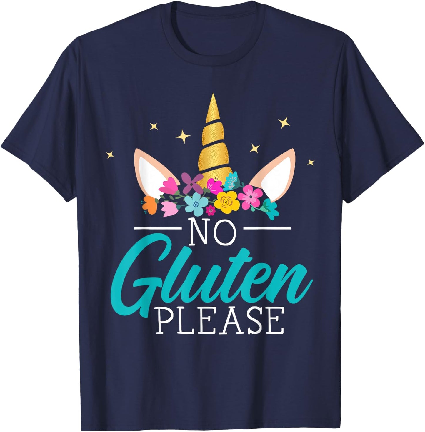 No Gluten Please Unicorn Celiac Disease Awareness Month T-Shirt - T-Shirt | Navy