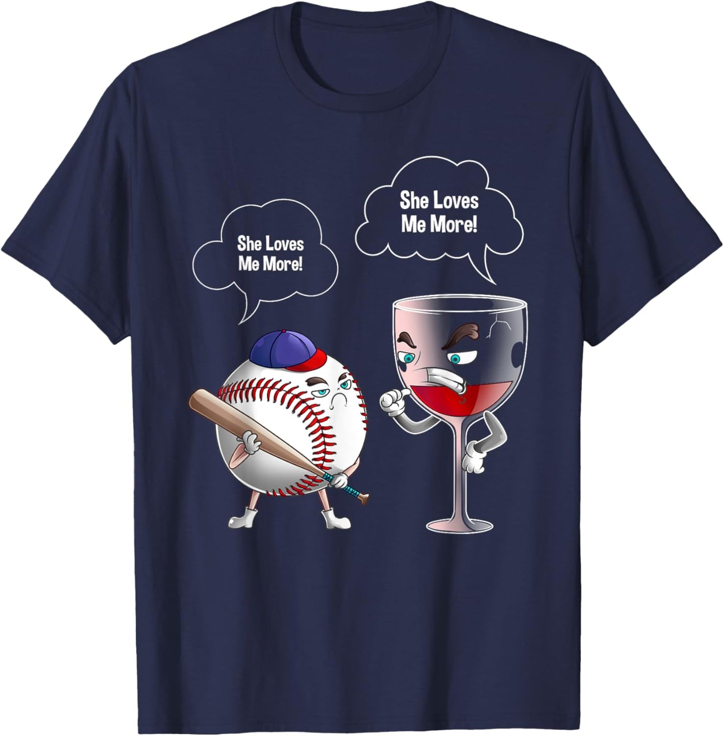 Cool She Loves Me Baseball And Wine Funny Drink Player Gift T-Shirt - T-Shirt | Navy