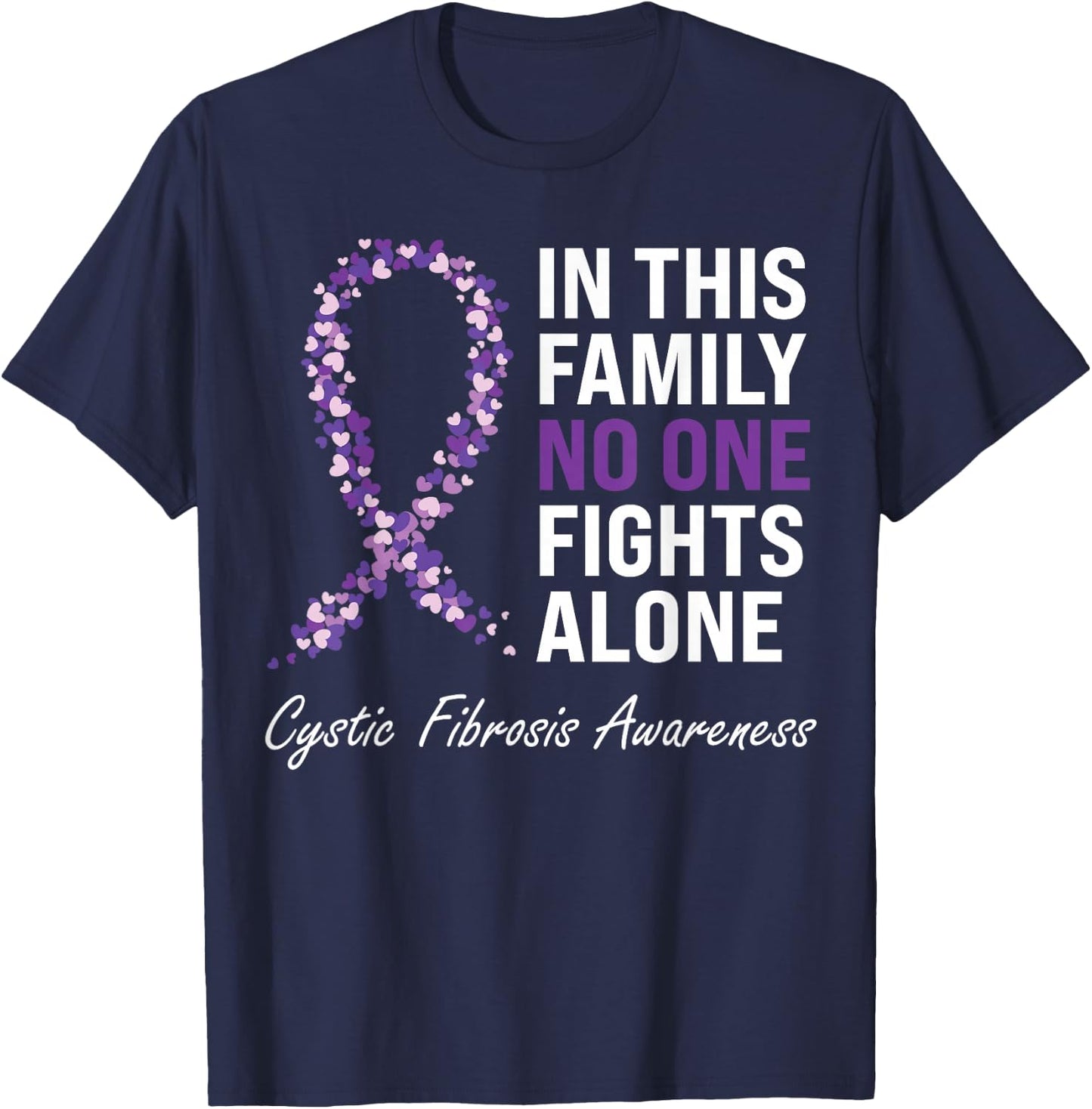 Cystic Fibrosis Awareness Purple Ribbon T-Shirt - T-Shirt | Navy