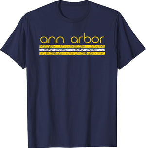 Ann Arbor Michigan Retro Vintage Weathered T-Shirt - T-Shirt | Navy