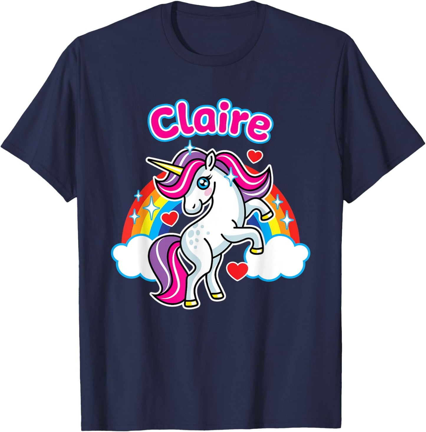 Claire Custom Girls Name Personalized Design Unicorn Party T-Shirt - T-Shirt | Navy
