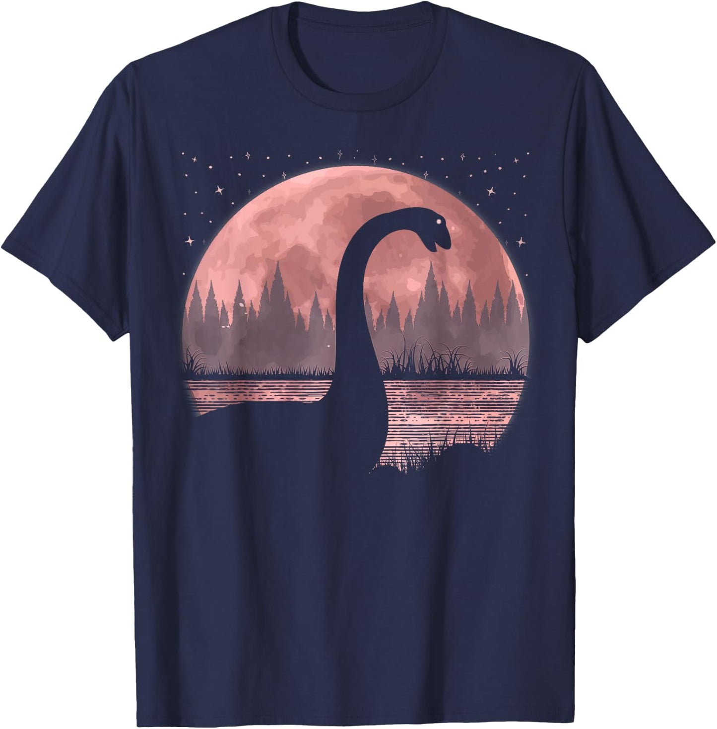 Nessie Loch Ness Monster Graphic Full Moon Loch Ness T-Shirt - T-Shirt | Navy