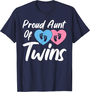 Proud Aunts Of Twin Mom Women Girls Twins Auntie T-Shirt - T-Shirt | Navy