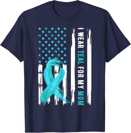 I Wear Teal For My Mom Cervical Cancer Awareness T-Shirt - T-Shirt | Navy