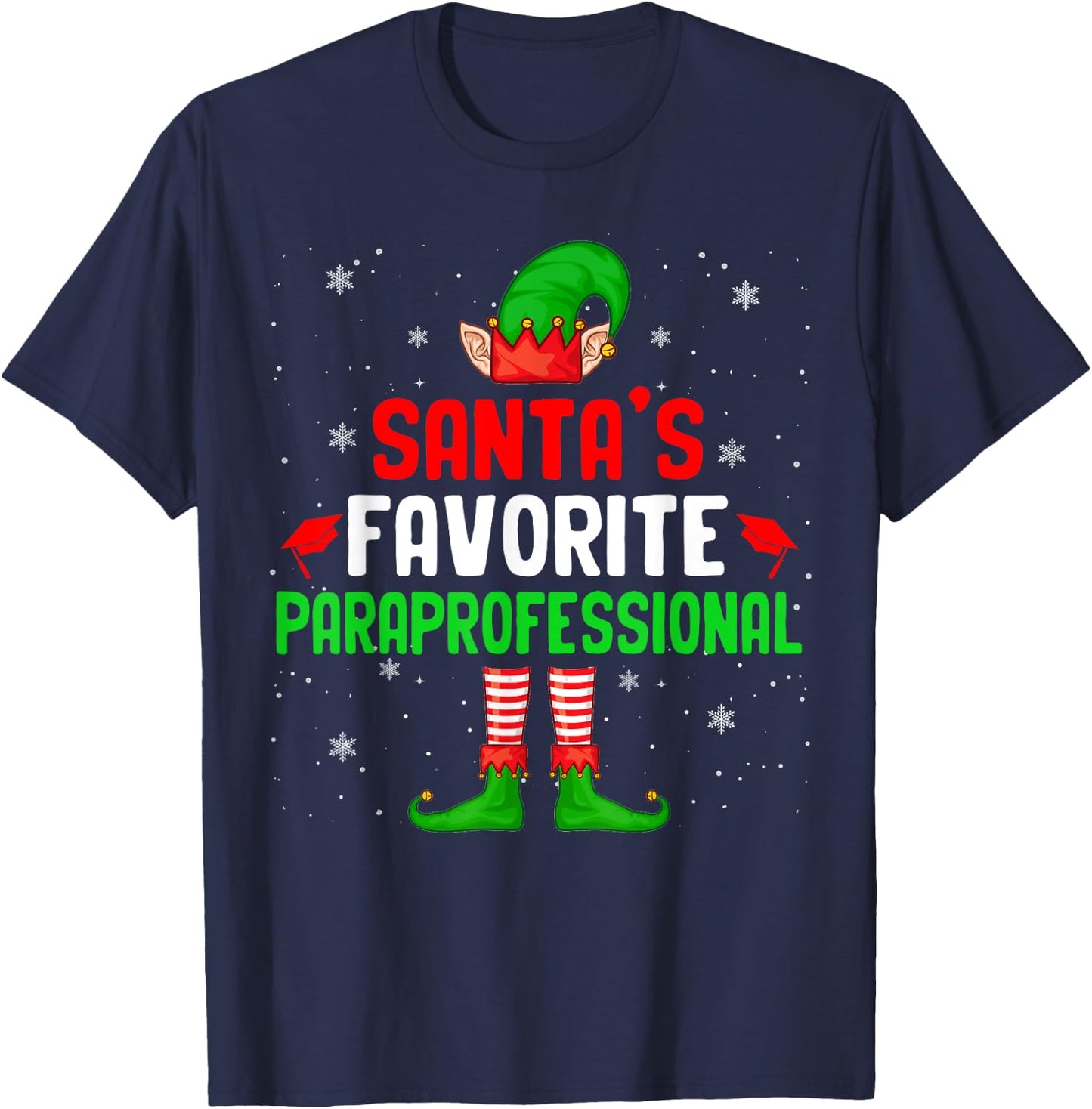 Santa's Favorite Paraprofessional Christmas Elf Family T-Shirt - T-Shirt | Navy