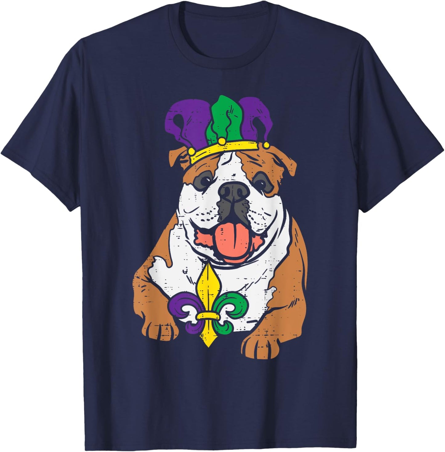 Jester English Bulldog Mardi Gras Funny Dog Men Women Kids T-Shirt - T-Shirt | Navy