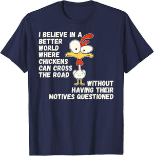 Chicken Joke Why Did Chicken Cross Road Farm Animal Humor T-Shirt - T-Shirt | Navy