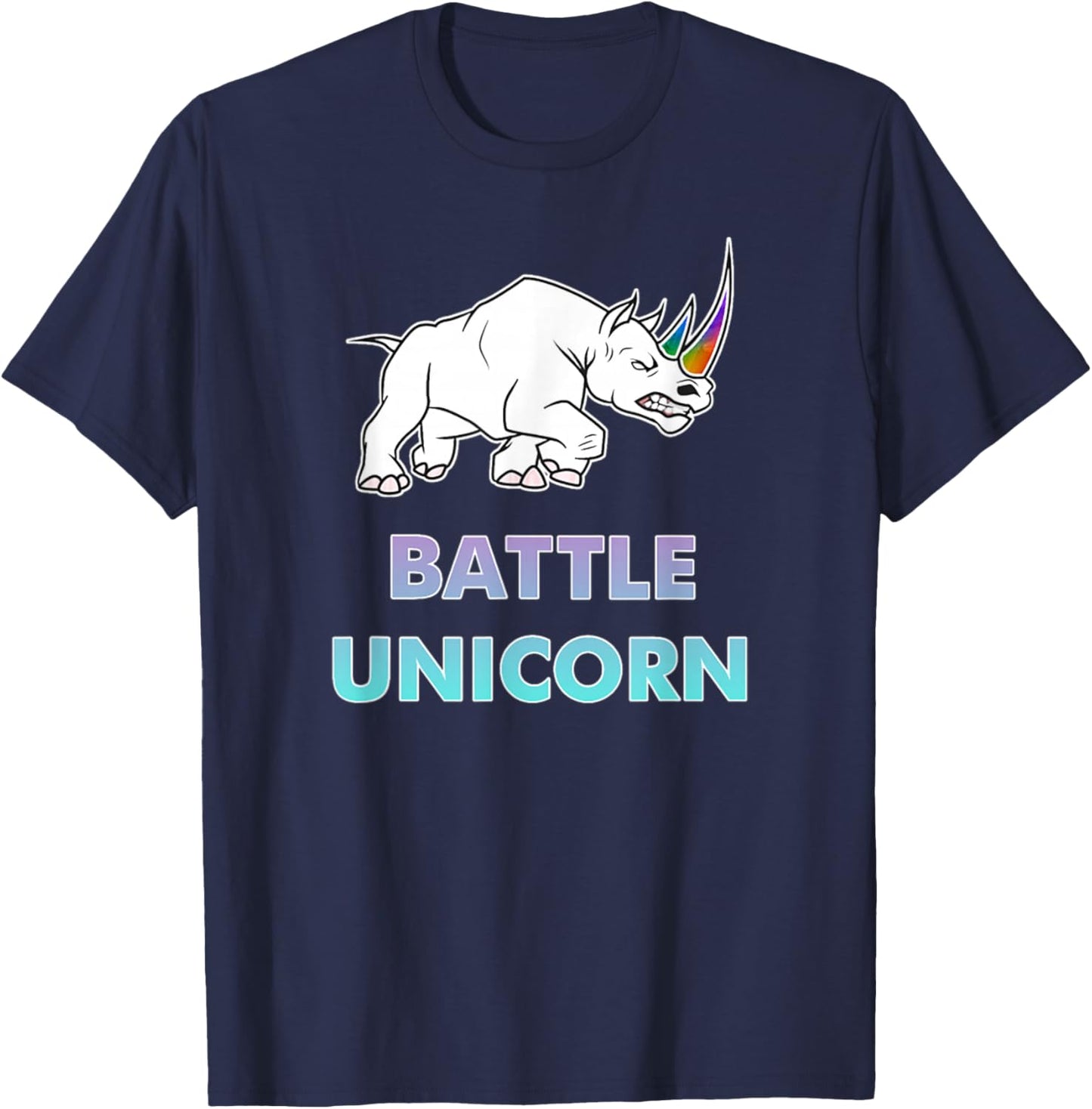 Battle Unicorn Rainbow Rhinos T-Shirt - T-Shirt | Navy