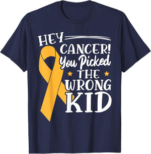 Hey Cancer You Picked The Wrong Kid Childhood Cancer Ribbon T-Shirt - T-Shirt | Navy