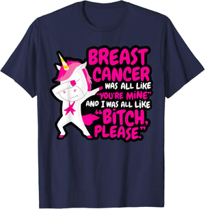 Funny Breast Cancer Survivor Bitch Please Unicorn T-Shirt - T-Shirt | Navy