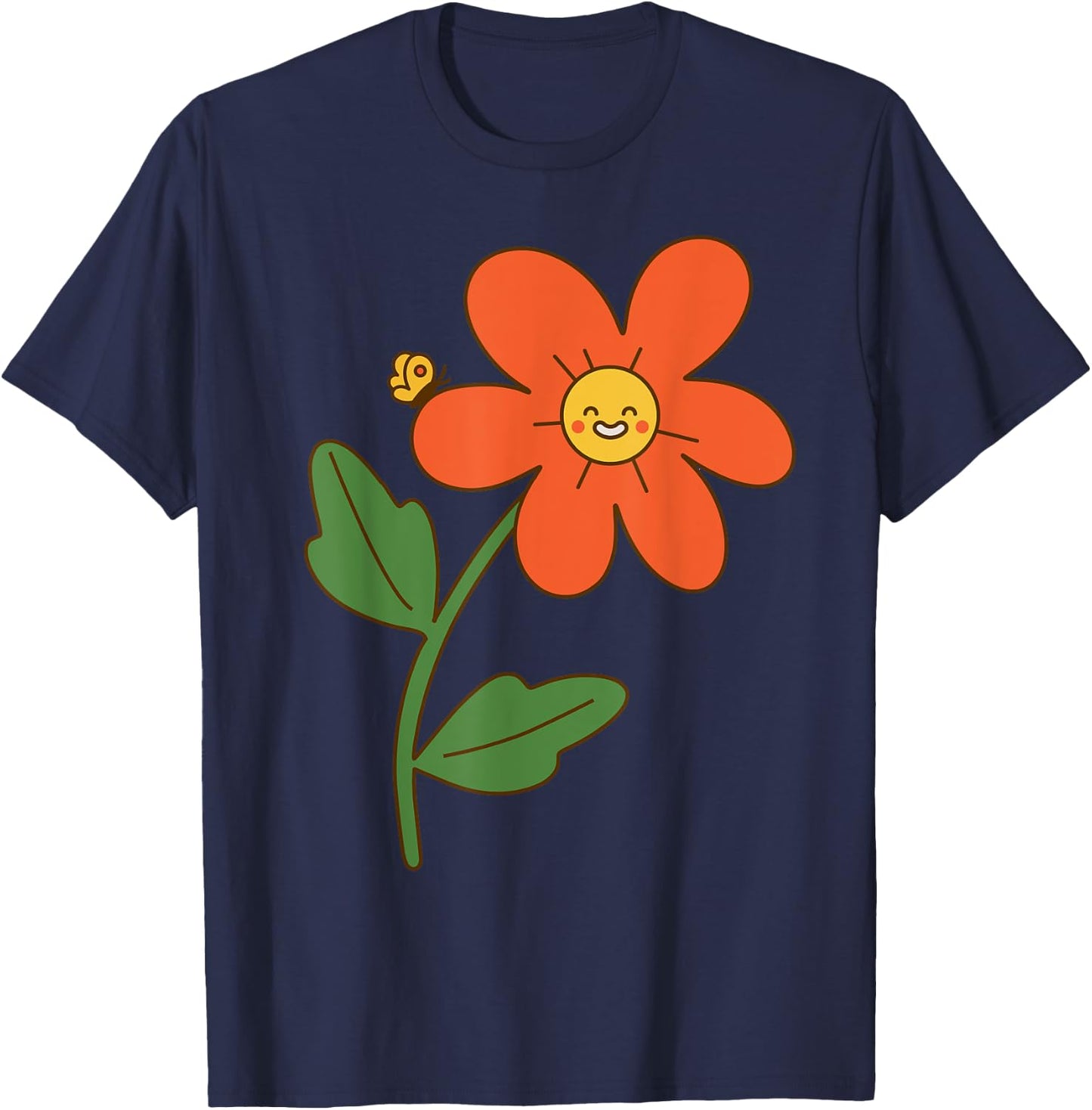 Smiling Flower Retro Vintage 70s Graphic Happy Kawaii Face T-Shirt - T-Shirt | Navy