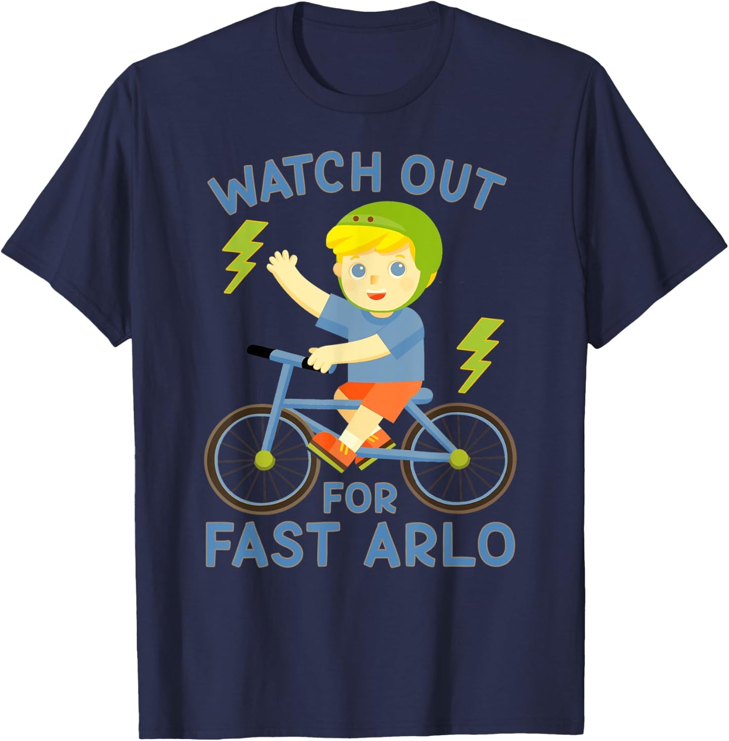 Watch Out for Fast Arlo Boy on Bike Bicycle T-Shirt - T-Shirt | Navy