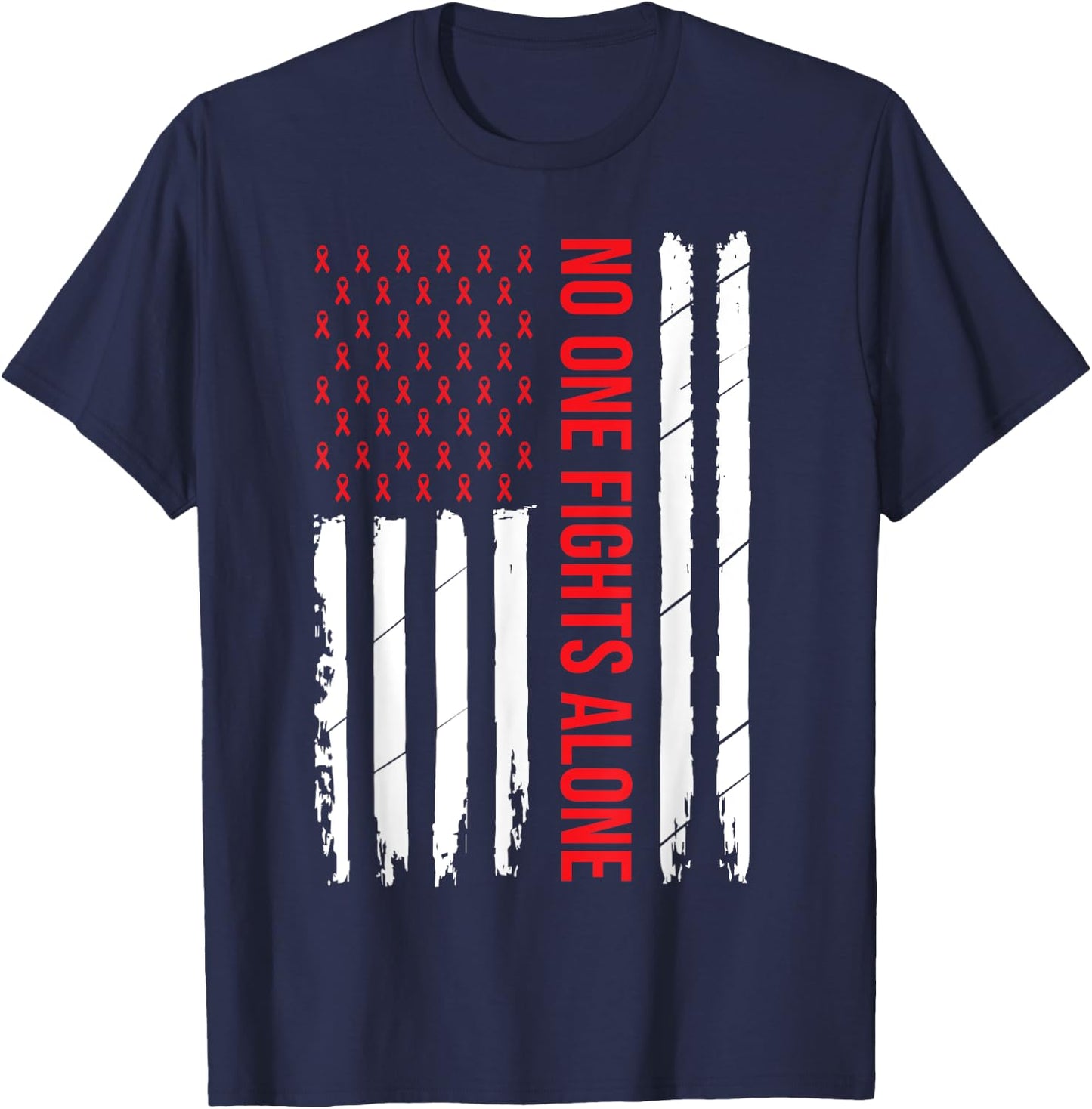 HIV Awareness Red Ribbon Men Women AIDS Fight USA Flag T-Shirt - T-Shirt | Navy