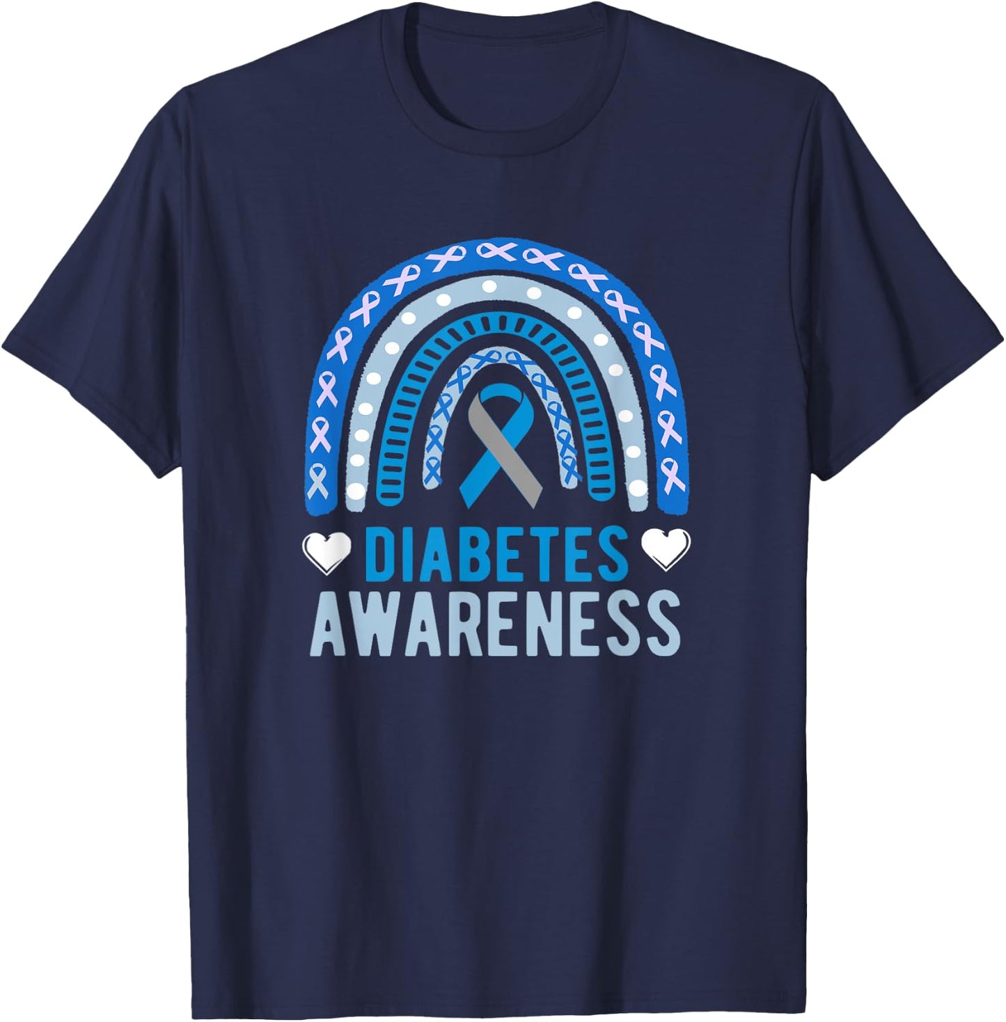 National Diabetes Awareness Month blue ribbon Rainbow T-Shirt - T-Shirt | Navy