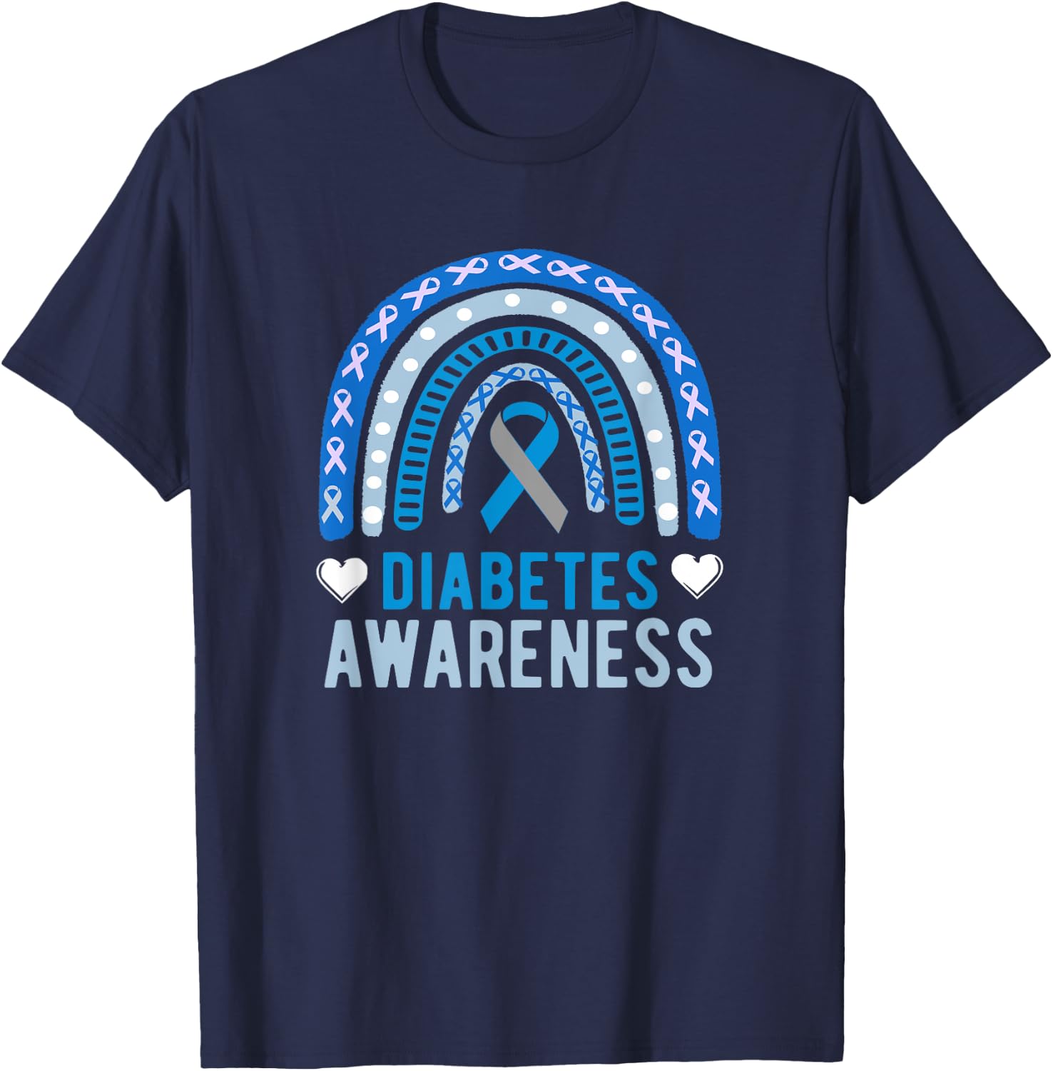 National Diabetes Awareness Month blue ribbon Rainbow T-Shirt - T-Shirt | Navy
