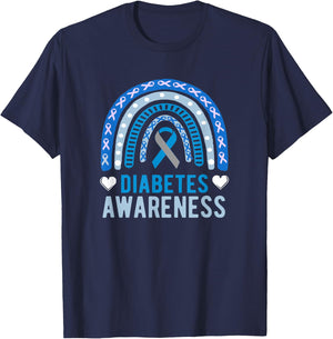 National Diabetes Awareness Month blue ribbon Rainbow T-Shirt - T-Shirt | Navy