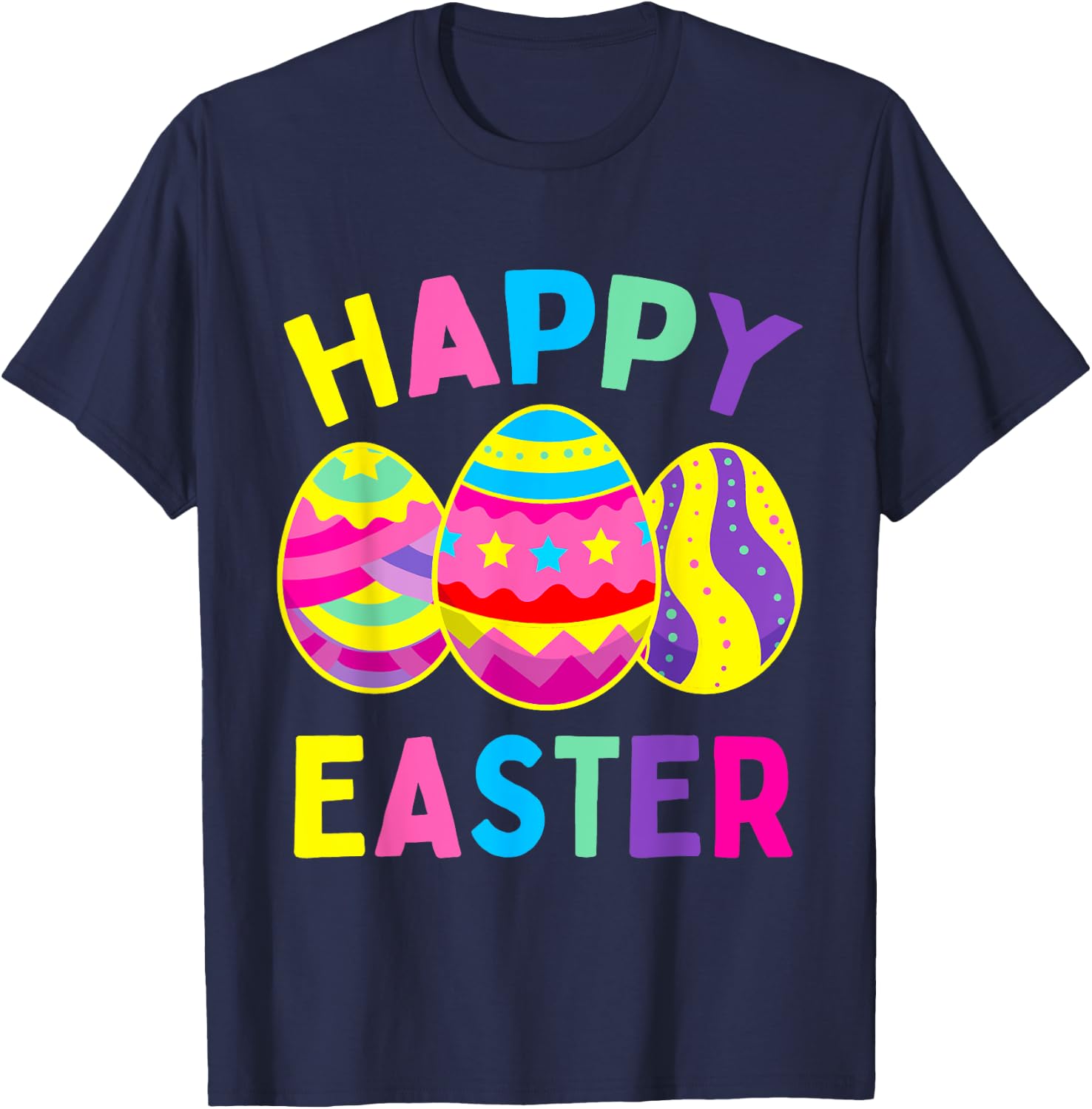 Happy Easter Day, Cute Colorful Egg Hunting Women Boys Girls T-Shirt - T-Shirt | Navy