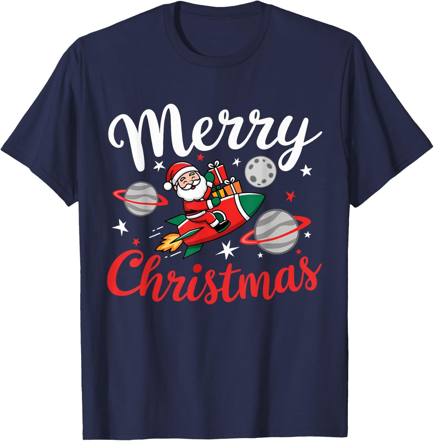 Christmas Space Rocket Pajama Santa Astronaut Rocket Xmas T-Shirt - T-Shirt | Navy